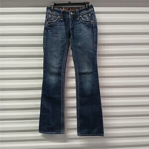 Y2K Rock Revival Chrissie Boot Cut Jeans Women's 26 Low Rise Distressed Denim